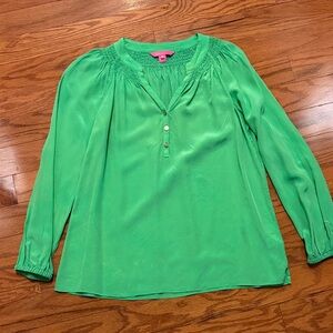 Lilly Pulitzer Elsa Bright Green Blouse with Button Detail